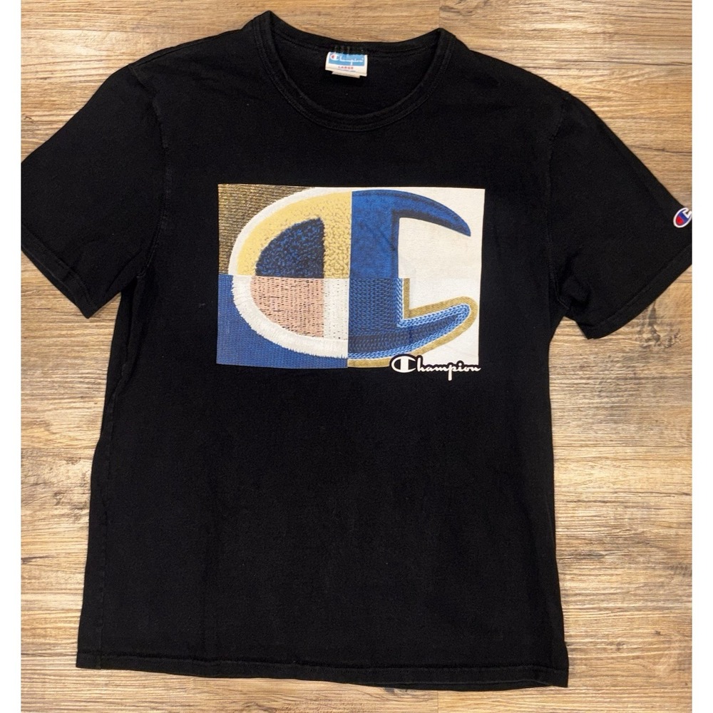 Y2K Champion Heritage Series Graphic Logo T Shirt Large Black Heavyweight Vintge